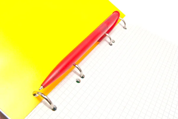 Roter Stift auf Notizbuch in Nahaufnahme — Stockfoto