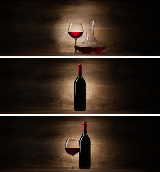 yeşil şişe kırmızı şarap ve cam