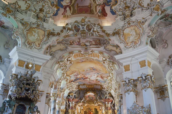 The luxurious interior of the Church Wieskirche — Stock Photo, Image