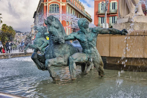 Famosa Fontaine Soleil Fuente Del Sol Place Massena Niza Francia — Foto de Stock