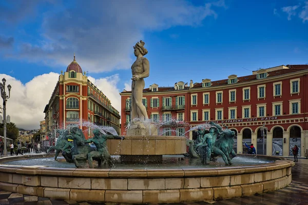 Slavný Fontaine Soleil Fontána Slunce Náměstí Massena Nice Francie — Stock fotografie