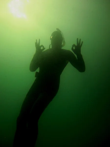 Diver and ok sign — Stock Photo, Image