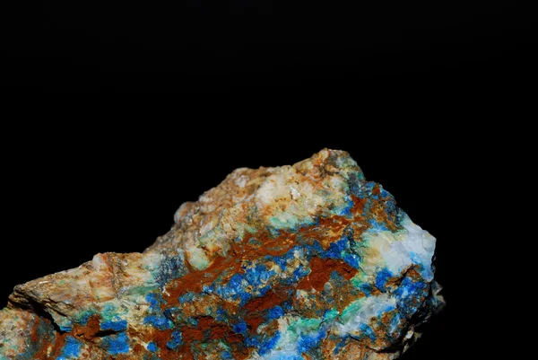 Minerals azurite and malachite magnesite detail center — Stock Photo, Image