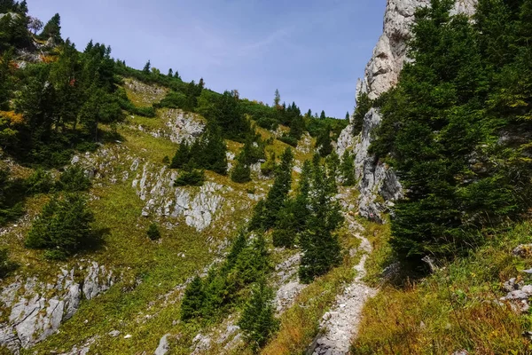 Kleiner Wanderweg Beim Wandern Einer Wunderschönen Landschaft Mit Felsen Und — Stockfoto