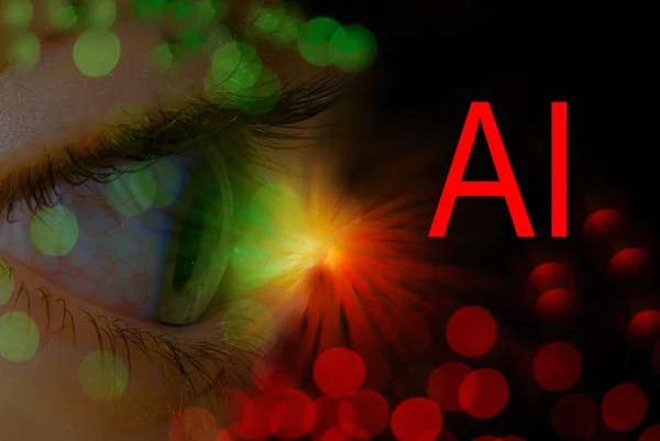 Intelligence Artificielle Lettres Avec Oeil Avec Des Feux Rouges Verts — Photo