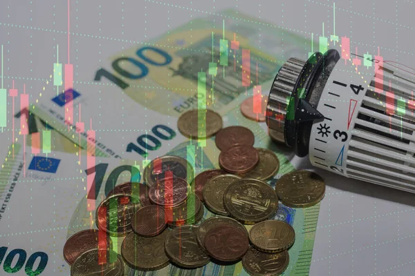 Aumento Dos Preços Energia Regulador Termostático Consumo Energia Com Dinheiro — Fotografia de Stock