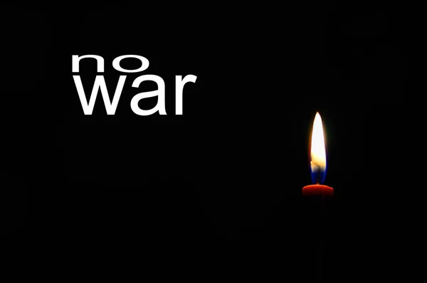 War Single Red Burning Candle Black Night — Stock Photo, Image