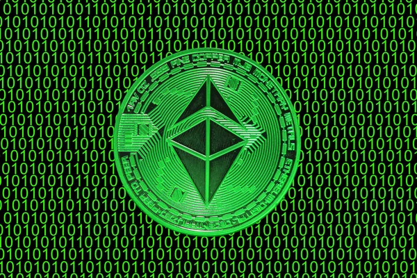 yeşil ikili kod ve ethereum crypto para düz görünüm değerli yeşil eter para