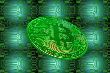 yeşil tahta ve kripto para birimi eğimli görünümlü değerli yeşil bitcoin