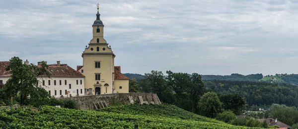 Nice Old Church Hilly Landscape Panorama View — ストック写真