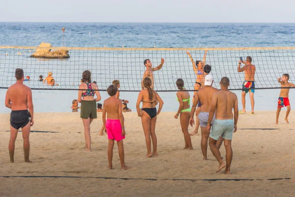 Mucha Gente Jugando Voleibol Playa Playa Egipto —  Fotos de Stock