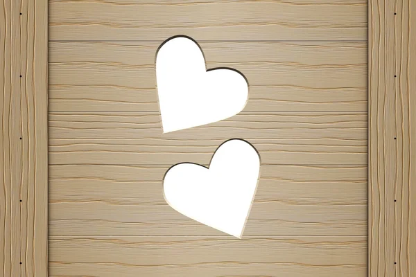 Dois corações em uma tábua de madeira — Fotografia de Stock