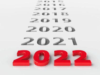 Gri arkaplanda 2022 kırmızı numara 2022 yılını temsil ediyor, üç boyutlu çizim, üç boyutlu illüstrasyon