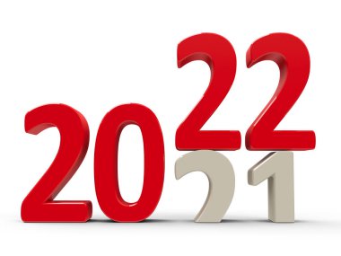 2021-2022 değişimi yeni yılı temsil ediyor. 2022, üç boyutlu çizim, üç boyutlu illüstrasyon.