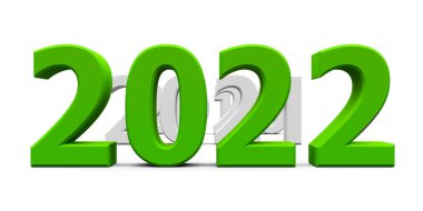 Yeşil 2022, yeni yılı temsil ediyor. 2022, üç boyutlu çizim, üç boyutlu illüstrasyon.