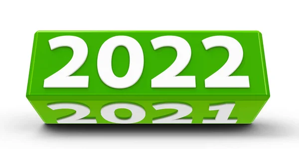 Cubo Verde Cuboide Con Cambio 2022 2021 Una Mesa Blanca — Foto de Stock