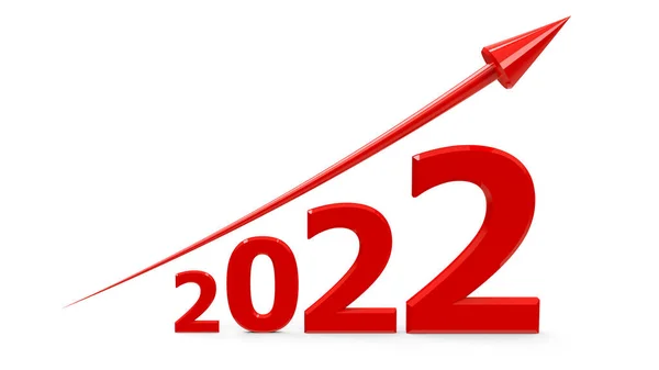 Flecha Roja Hacia Arriba Representa Crecimiento 2022 Año Representación Tridimensional —  Fotos de Stock