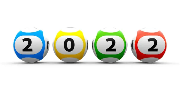 Bolas Loteria Uma Mesa Branca Representa Novo Ano 2022 Renderização — Fotografia de Stock