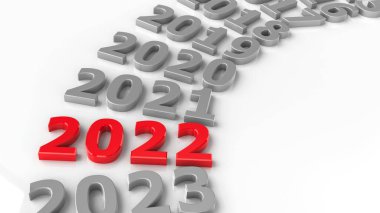 Çemberdeki 2022 geçişi yeni yılı temsil ediyor. 2022, üç boyutlu çizim, üç boyutlu illüstrasyon.