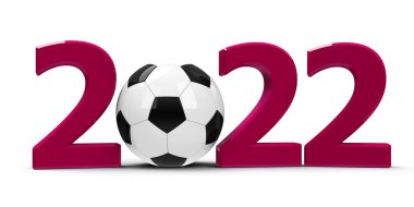 Dark Magenta 2022, futbolu beyaz zemin üzerinde izole edilmiş, 2022 futbol müsabakasını, üç boyutlu yorumlamayı, üç boyutlu illüstrasyonu temsil etmektedir.
