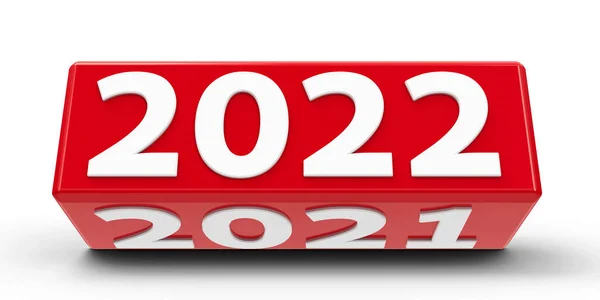 2022 2021 Yılları Arasında Beyaz Bir Tablodaki Kırmızı Küp Cuboid — Stok fotoğraf