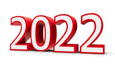 Kırmızı 2022 sembolü, beyaz arkaplanda izole edilmiş simge veya düğme, yeni yıl 2022 'yi, üç boyutlu canlandırmayı, üç boyutlu illüstrasyonu temsil eder.