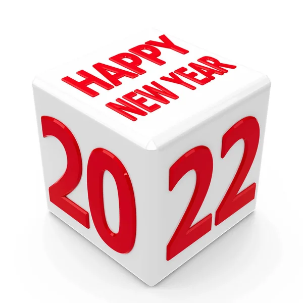 White Cube 2022 White Table Represents New Year 2022 Three — Stockfoto