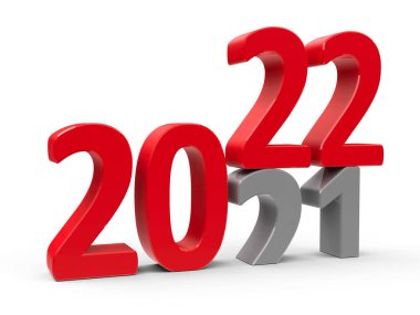 2021-2022 değişimi yeni yılı temsil ediyor. 2022, üç boyutlu çizim, üç boyutlu illüstrasyon.