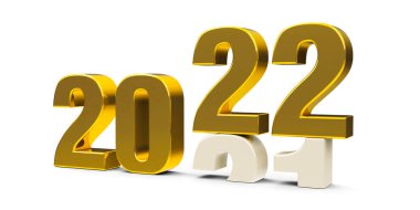 Altın 2021-2022 değişimi yeni yılı temsil ediyor. 2022, üç boyutlu çizim, üç boyutlu illüstrasyon.