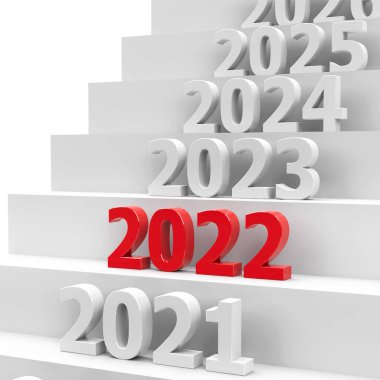 2022 'de podyumda gelecek 2022 yılını temsil ediyor, üç boyutlu çizim, üç boyutlu illüstrasyon