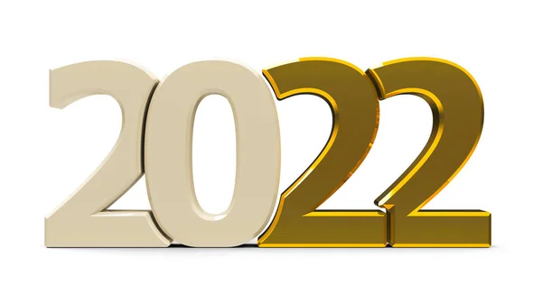 金色2022符号 图标或按钮在白色背景上隔离 代表2022年的新年份 三维渲染 3D插图 — 图库照片