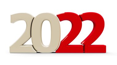 Kırmızı 2022 sembolü, beyaz arkaplanda izole edilmiş simge veya düğme, yeni yıl 2022 'yi, üç boyutlu canlandırmayı, üç boyutlu illüstrasyonu temsil eder.