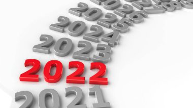Çemberin 2022 yılı, üç boyutlu çizim, üç boyutlu illüstrasyon, 2022 yılı temsil ediyor.