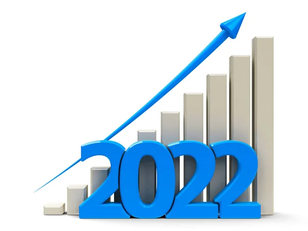 Blue Business Graph Blue Arrow Represents Growth Year 2022 Three — Stok fotoğraf