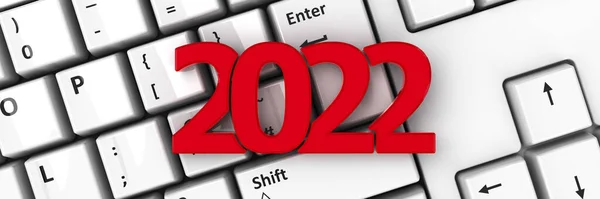 2022 icon on the computer keyboard background represents the new year 2022, three-dimensional rendering, 3D illustration