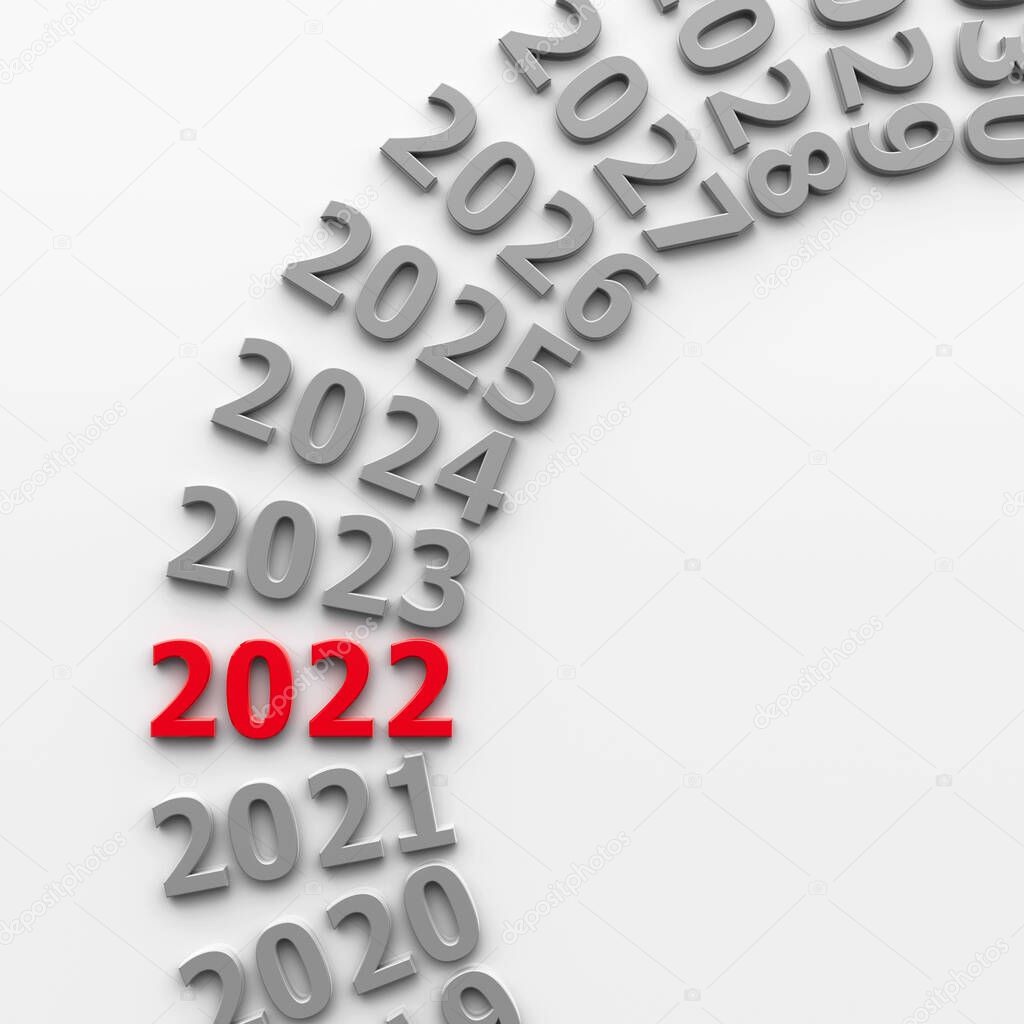 2022 future in the circle represents the new year 2022, three-dimensional rendering, 3D illustration