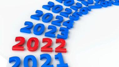 Çemberin 2022 yılı, üç boyutlu çizim, üç boyutlu illüstrasyon, 2022 yılı temsil ediyor.