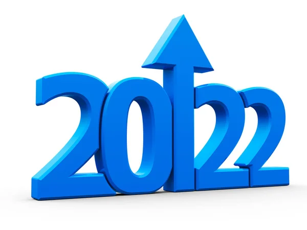 Blue 2022 Arrow Isolated White Background Represents Growth New Year — Stock Photo, Image