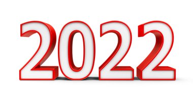 Kırmızı 2022 sembolü, beyaz arkaplanda izole edilmiş simge veya düğme, yeni yıl 2022 'yi, üç boyutlu canlandırmayı, üç boyutlu illüstrasyonu temsil eder.