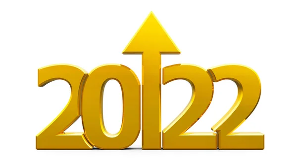 Gold 2022 Arrow Isolated White Background Represents Growth New Year — Stock Photo, Image