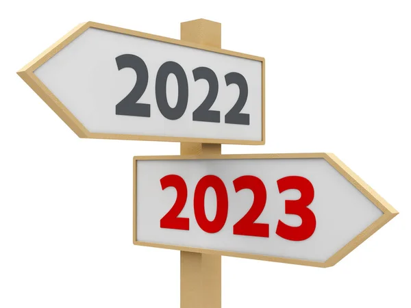 Road Sign 2022 2023 Change White Background Represents New 2023 — Stock Photo, Image