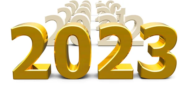 Gold 2023 Comes Represents New Year 2023 Three Dimensional Rendering — 图库照片