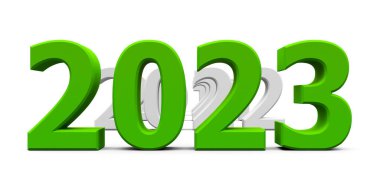 Green 2023 comes represents the new year 2023, three-dimensional rendering, 3D illustration