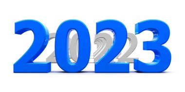 Mavi 2023, yeni yılı temsil ediyor. 2023, üç boyutlu çizim, üç boyutlu illüstrasyon.