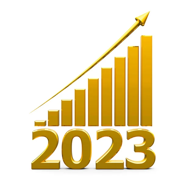Złoty Biznesowy Wykres Złotą Strzałką Górę Reprezentuje Wzrost 2023 Roku — Zdjęcie stockowe