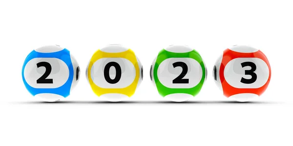 Las Bolas Lotería Una Mesa Blanca Representan Nuevo 2023 Año — Foto de Stock