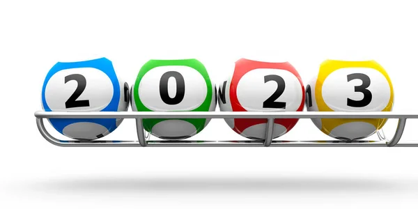 Lottery Balls Metal Basis Represents New 2023 Three Dimensional Rendering — Stock Photo, Image