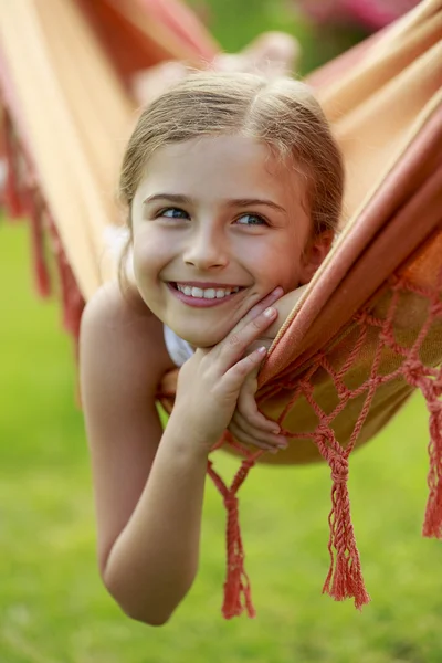 Summer garden, watering - beautiful girl watering roses with ga — Stock Photo, Image