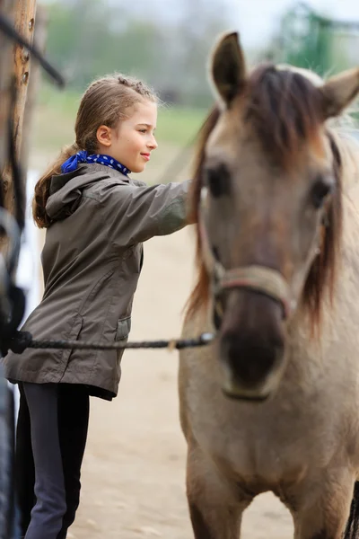 Caballo y chica ecuestre encantadora — Foto de Stock