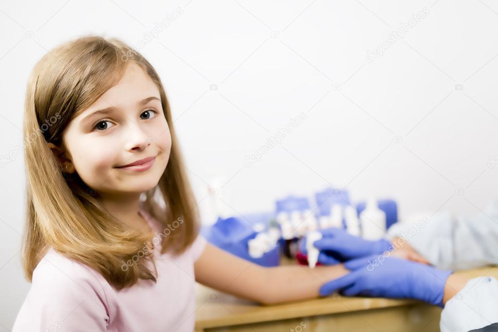 Allergy - skin prick tests, cute girl in a laboratory